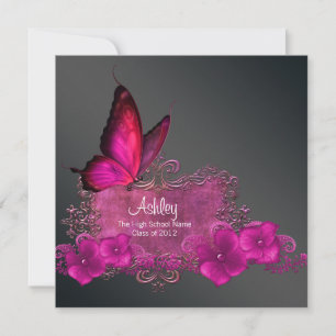 Hot Pink Butterfly Graduation Announcements