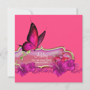 Hot Pink Butterfly Graduation Announcements