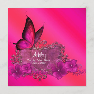 Hot Pink Butterfly Graduation Announcements
