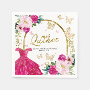 Hot Pink Butterfly Quinceanera Napkins