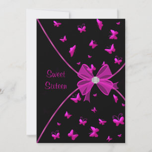 Hot Pink Butterfly Sweet Sixteen Party Invitation