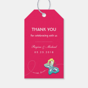 Hot Pink Butterfly Wedding Party Favour Gift Tag