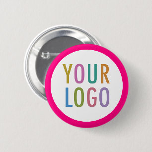 Hot Pink Button with Logo Custom Pin Back Badge