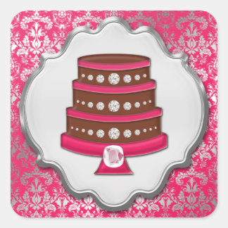 Hot Pink Cake Couture Damask Square Bakery Label