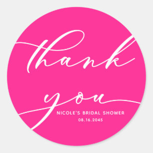 Hot Pink Calligraphy Bridal Shower Thank You Classic Round Sticker