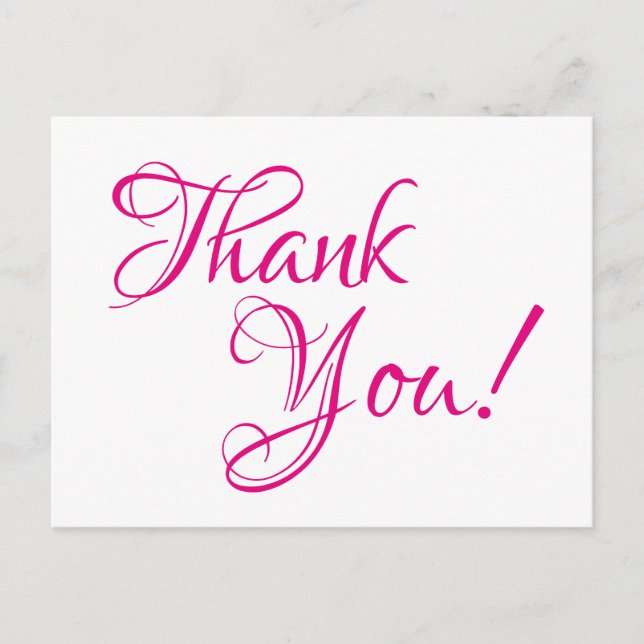 Hot Pink Calligraphy Wedding Thank You Postcard (Front)