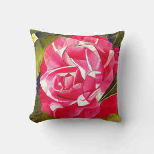 Hot pink Camellia floral Throw Pillow