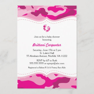 Hot Pink Camo Baby Shower Invitation with feet