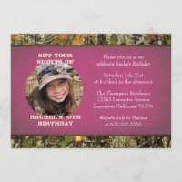 Hot Pink Camo Photo Birthday Invitation