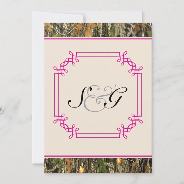 Hot Pink Camo Rustic Hunting Wedding Invitation (Front)