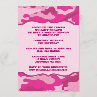 Hot Pink Camouflage Birthday Party Invite CAMO