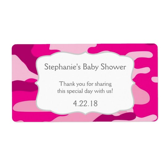 Hot Pink Camouflage Camo Water Bottle Favour Shipping Label