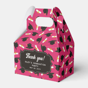 Hot Pink Cap Diplomas Pattern Graduation Thank You Favor Box