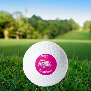 Hot pink cart name golf balls