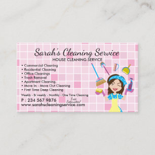 Hot Pink Cartoon Maid House Cleaning Service Business Card