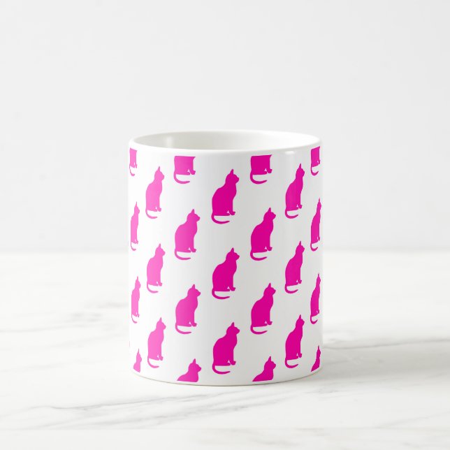 Hot Pink Cat Pattern Cats Texture White Coffee Mug (Center)