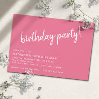 Hot Pink Cerise Cute Casual Any Age Birthday Party
