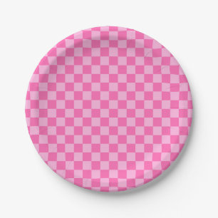 Hot Pink Checkerboard Paper Plate