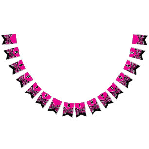 Hot Pink Cheerleader Birthday Bunting Flags
