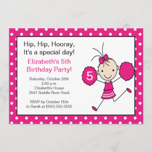 Hot Pink Cheerleader Cheer Birthday Invitation