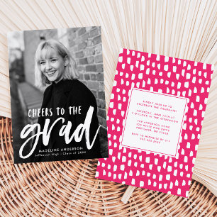 Hot Pink Cheers to the Grad Photo Graduation Invitation
