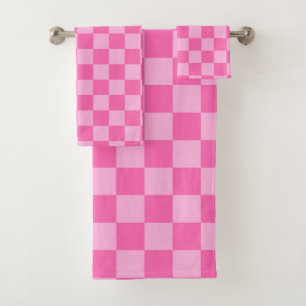 Hot Pink Chequerboard Bath Towel Set