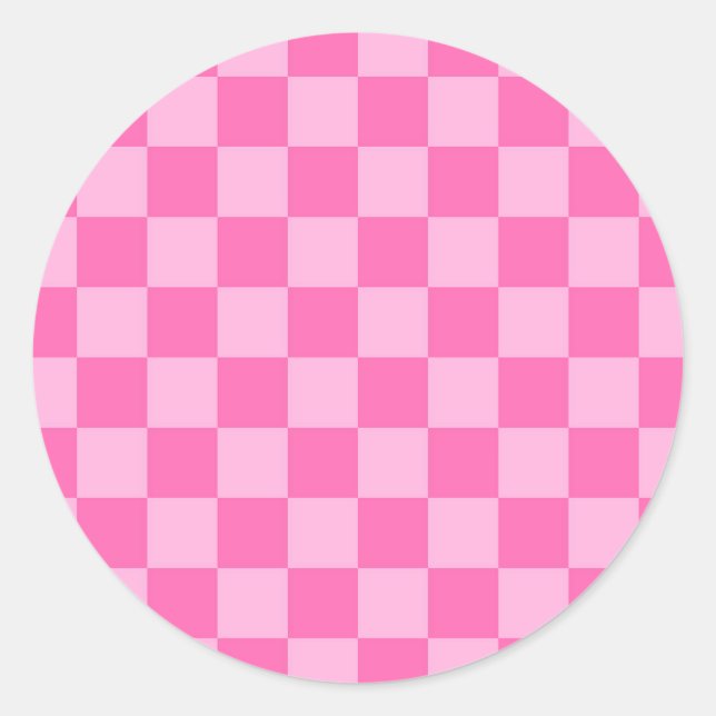 Hot Pink Chequerboard Classic Round Sticker (Front)