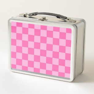 Hot Pink Chequerboard Metal Lunch Box