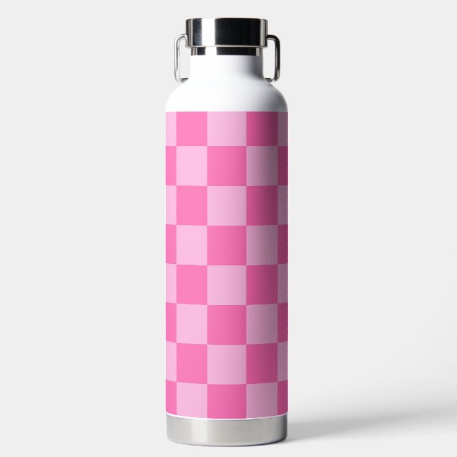 Hot Pink Chequerboard Water Bottle (Front)