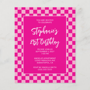 Hot Pink Chequered Bold 21st Birthday Flyer