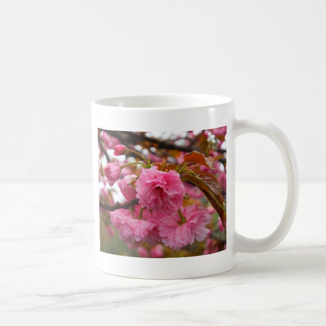 Hot Pink Cherry Blossom Flowers Coffee Mug (Right)