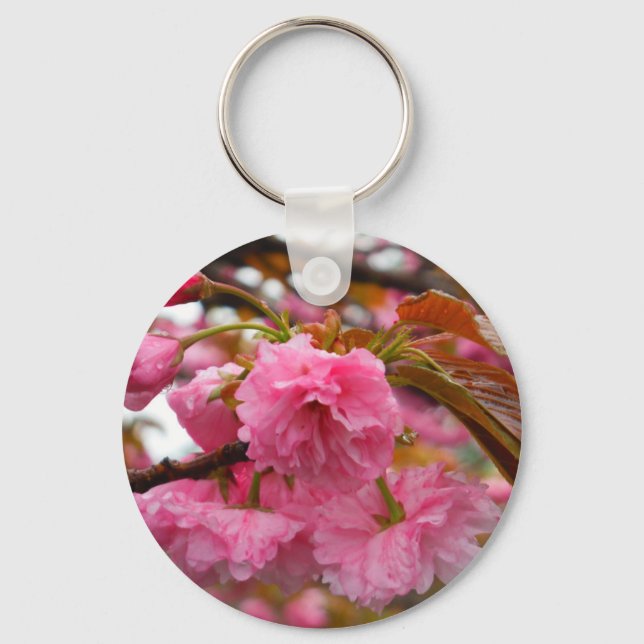 Hot Pink Cherry Blossom Flowers Keychain (Front)