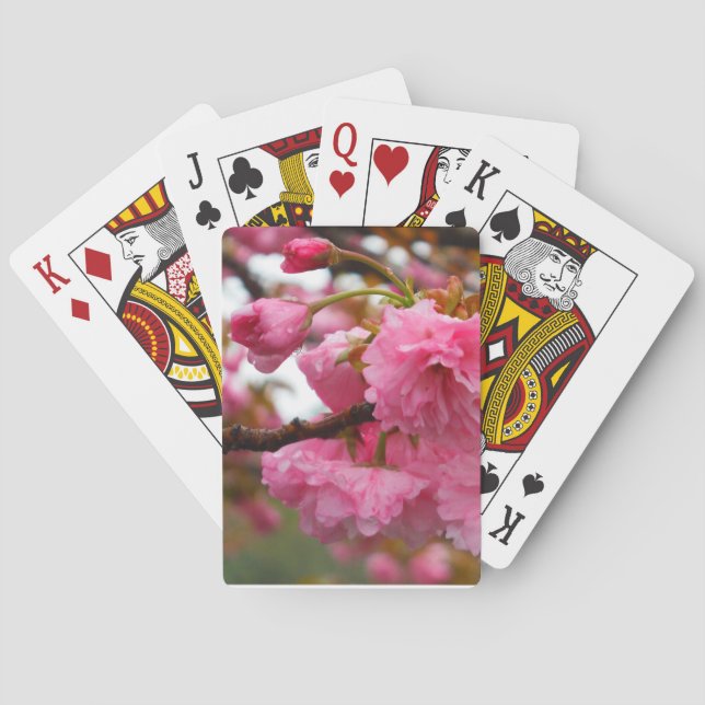 Hot Pink Cherry Blossom Flowers Playing Cards (Back)