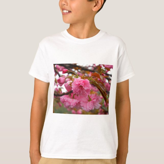 Hot Pink Cherry Blossom Flowers T-Shirt (Front)