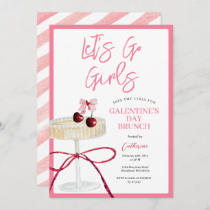 Hot Pink Cherry Cocktail Girls’ Day Brunch Night Invitation