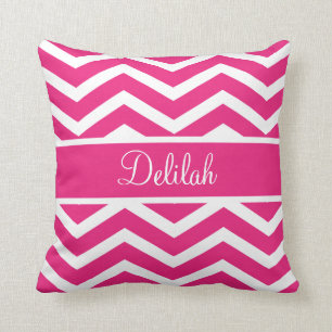 Hot Pink Chevron Custom Name Throw Pillow