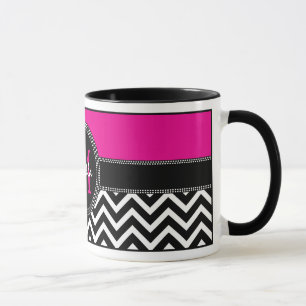 Hot Pink Chevron Monogram Isabella Chic Mug