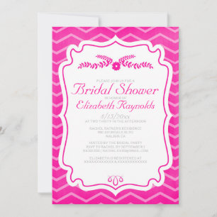 Hot Pink Chevron Stripes Bridal Shower Invitations