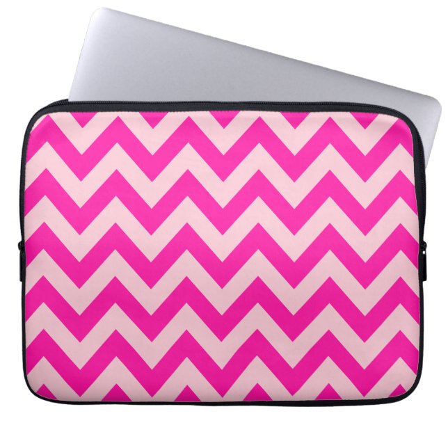 Hot Pink Chevron Zigzag Pattern Laptop Sleeve (Front)
