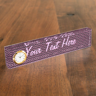 Hot Pink Chevrons Chic Elegant Print Nameplate