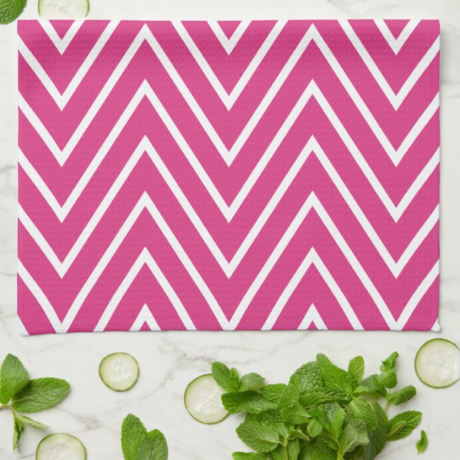 Hot Pink Chevrons Pattern {pick your colour} Kitchen Towel (Folded)