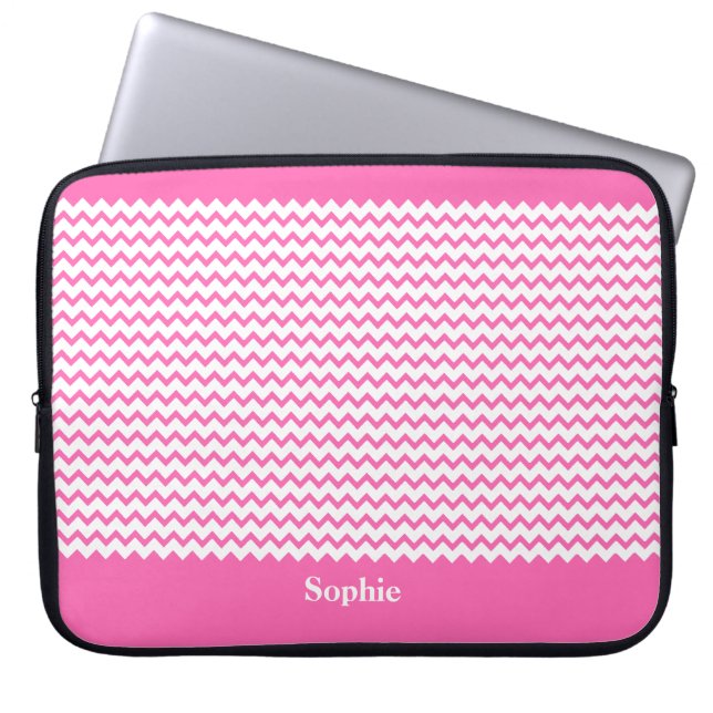 Hot Pink Chevrons Zig Zag Girly Neoprene Sleeve 15 (Front)