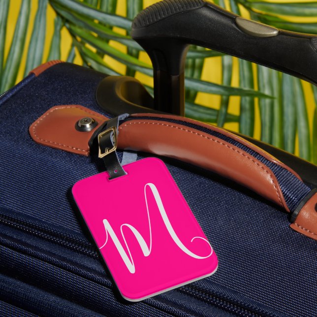 hot pink- chic monogram  luggage tag (Front Insitu 1)