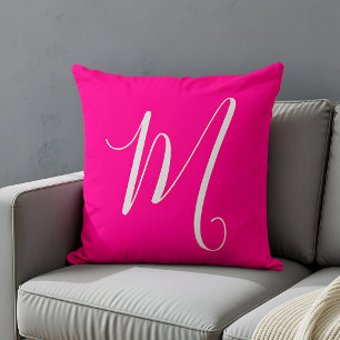 hot pink- chic monogram throw pillow