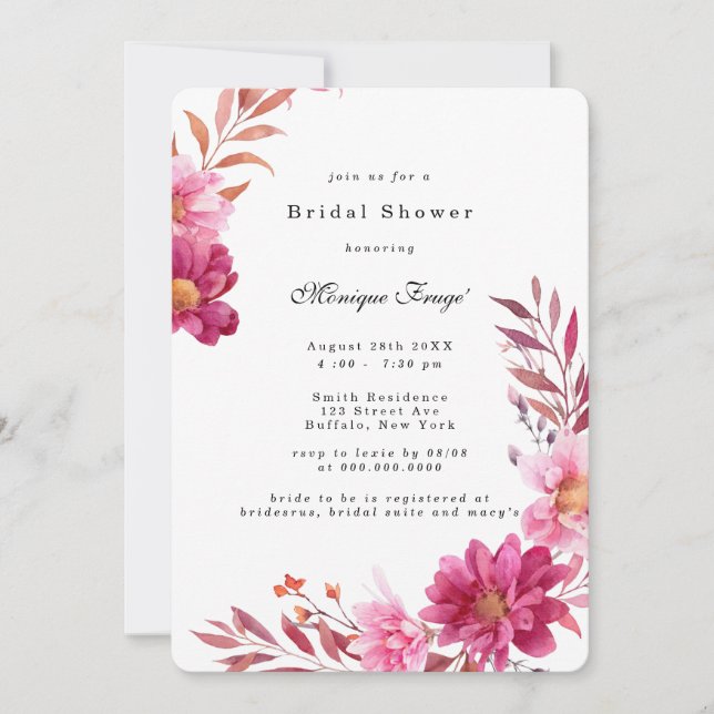 Hot Pink Chrysanthemum Bridal Shower Invitation (Front)