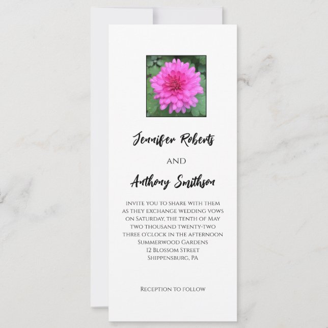 Hot Pink Chrysanthemum Floral Wedding Invitation (Front)