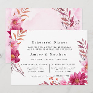 Hot Pink Chrysanthemum Rehearsal Dinner Invitation