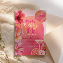 Hot Pink Citrus Tropical Disco Sparkle Birthday