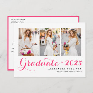 Hot Pink Class of 2024 Photo Collage Graduation Announcement Postcard