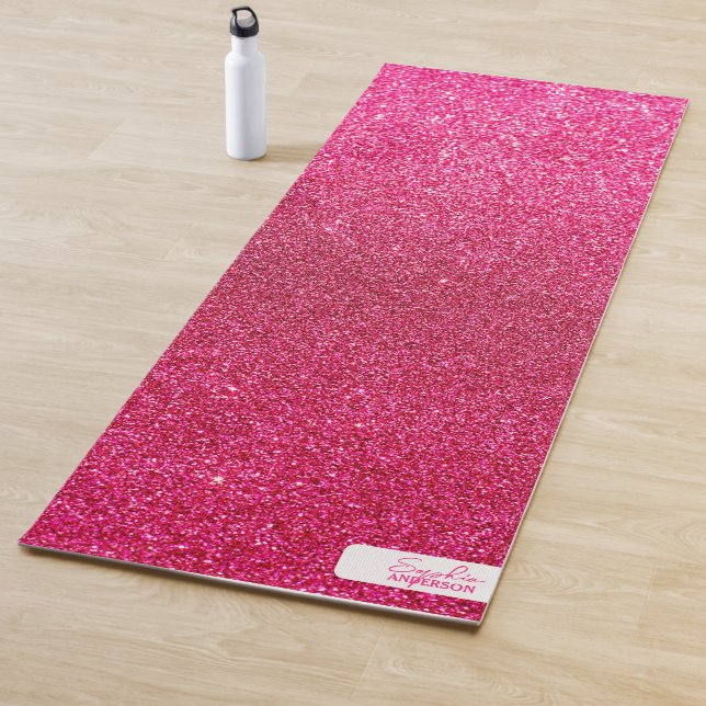 Hot Pink Close-up Glitter with Your Name Yoga Mat (In Situ)